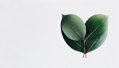 Green leaves on white background with copy space. Minimal concept.の素材