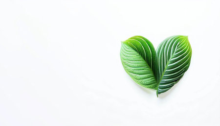 Green leaf on white background with copy space for text or design.の素材