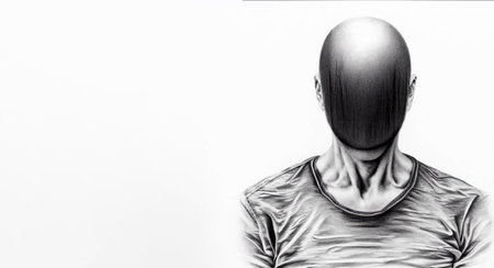 Black and white portrait of a man in a T-shirt on a white backgroundの素材