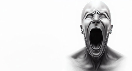 Screaming man on a white background. 3d rendering.の素材