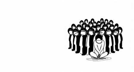 Illustration of a crowd of people in a medical mask on a white backgroundの素材