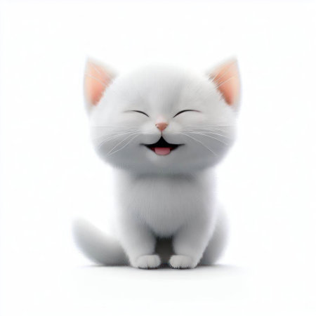 cute white kitten isolated on white background. 3d illustration.の素材