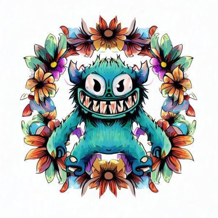 Zombie with flowers. Hand drawn vector illustration on white background.の素材