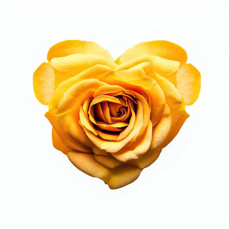 Yellow rose in the shape of a heart on a white background.の素材