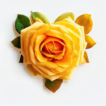 Beautiful yellow rose on white background. Flat lay, top view.の素材