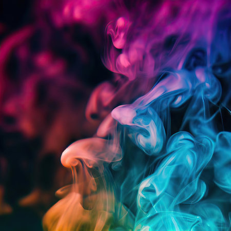Colorful smoke on a black background. Abstract background. Texture.の素材