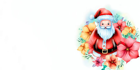 Christmas greeting card with santa claus and flowers. Vector illustration.の素材