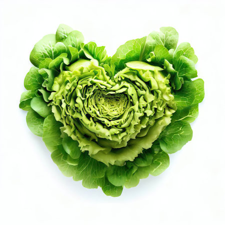 Heart shaped green lettuce isolated on white background. Healthy food concept.の素材