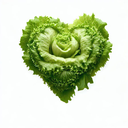 Heart shaped lettuce isolated on white background. Concept of healthy eating.の素材