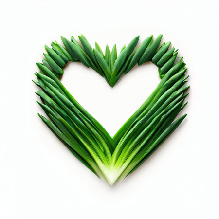 Heart made of green leaves isolated on white background. Flat lay, top view.の素材