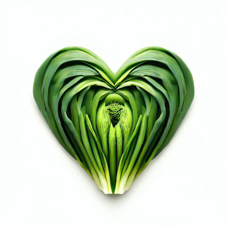 Heart made of green leaves isolated on white background. 3d illustrationの素材