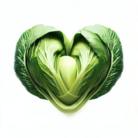 Heart shape of chinese cabbage isolated on white background. Top view.の素材