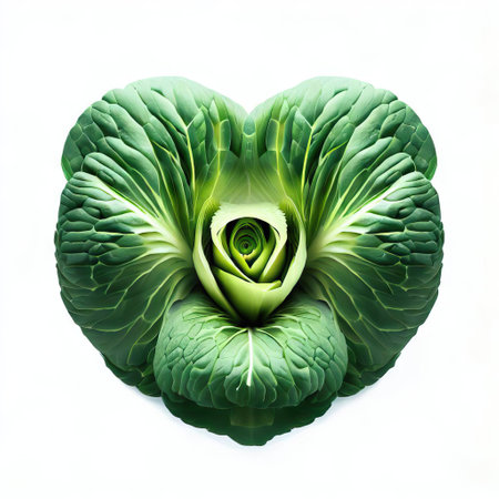 Cabbage in the shape of a heart on a white background.の素材