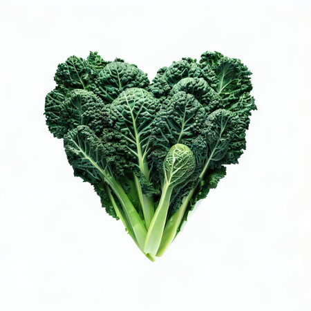 Heart shaped kale leaves isolated on a white background. Top view.の素材