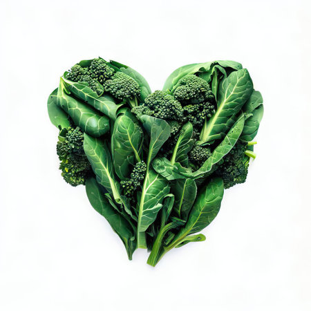 Heart shape made of fresh green broccoli isolated on white background. Healthy food concept.の素材