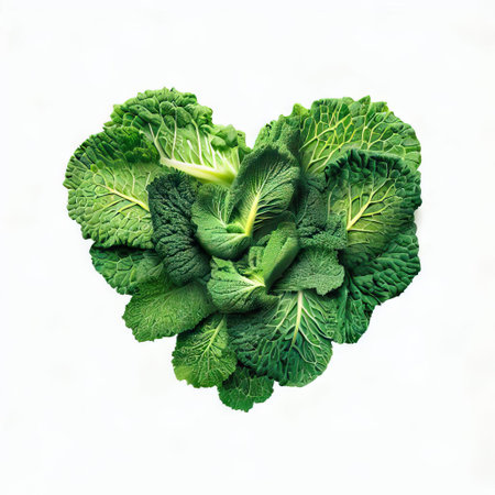 Heart made of savoy cabbage leaves isolated on white background, top viewの素材