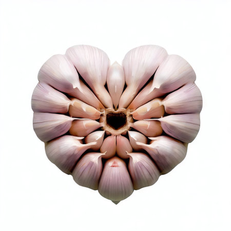 Garlic heart isolated on white background. Clipping path included.の素材