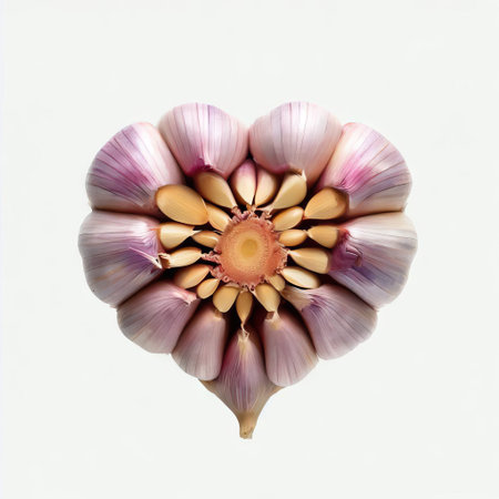 Garlic isolated on white background. Top view. Clipping pathの素材