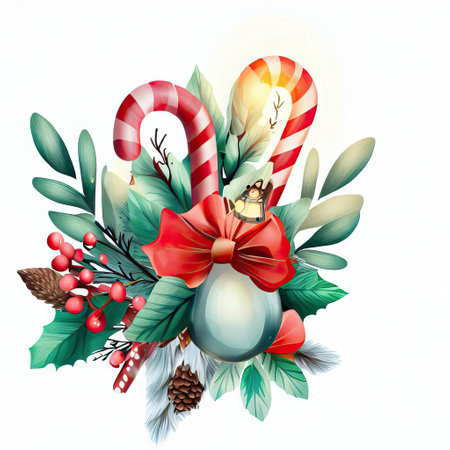 Christmas wreath with candy canes and fir branches. Vector illustrationの素材
