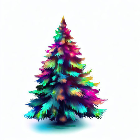 Christmas tree made of multicolored fur-tree on white backgroundの素材