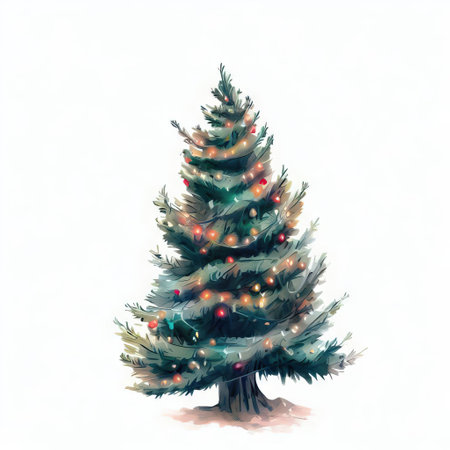 Christmas tree on a white background. Watercolor painting. Vector illustration.の素材