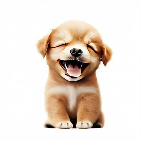 Golden Retriever puppy isolated on white background. 3D rendering.の素材