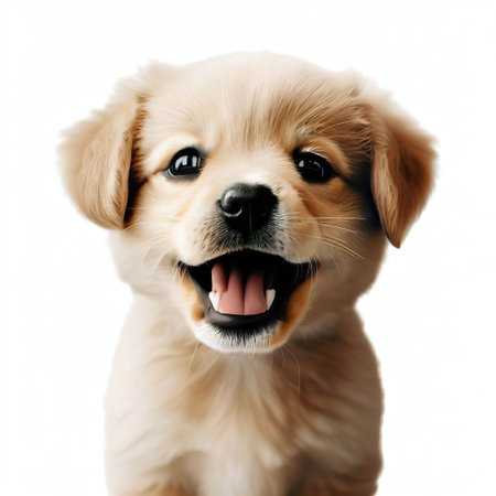 Cute Golden Retriever Puppy isolated on a white backgroundの素材