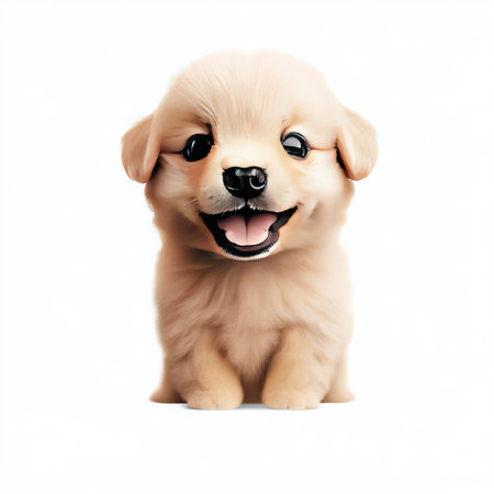 Cute Golden Retriever puppy isolated on a white background.の素材
