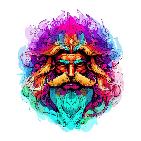 Colorful face of man with a beard and mustache. Vector illustration.のイラスト素材