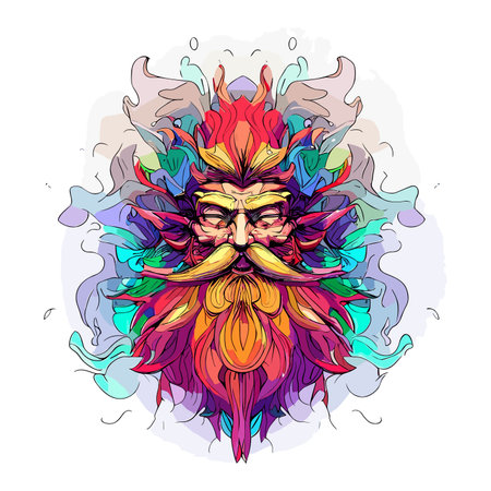 Hand drawn vector abstract graphic illustration with colorful hipster face in glasses isolated on white background.のイラスト素材