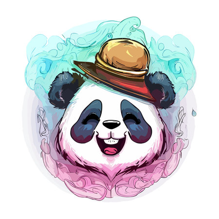 Panda in a hat. Hand drawn vector illustration on white background.のイラスト素材