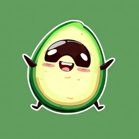 Avocado character vector illustration. Avocado emoticon with eyes and mouthの素材