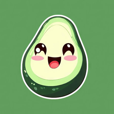 Avocado character with happy expression on green background. Vector illustration.の素材
