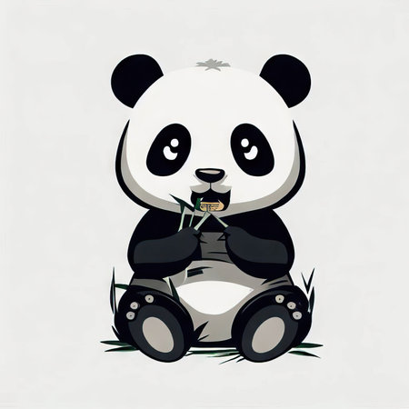 Cute panda sitting on the grass. Vector illustration in cartoon style.の素材
