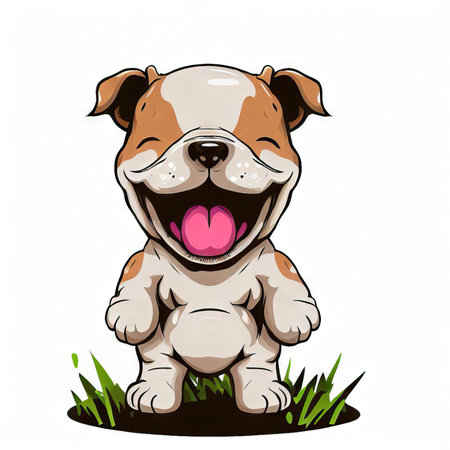 Funny dog in the grass. Vector illustration on white background.の素材