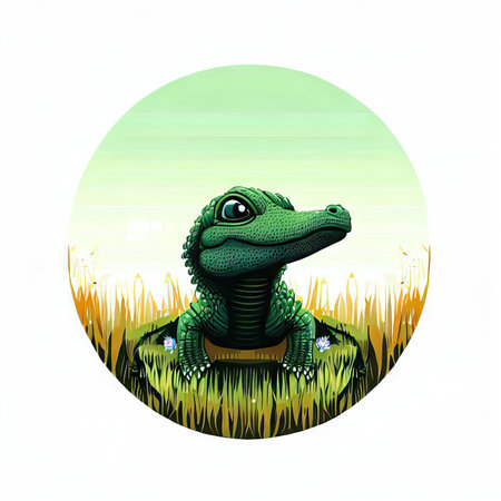 Crocodile in the field. Illustration on white background.の素材