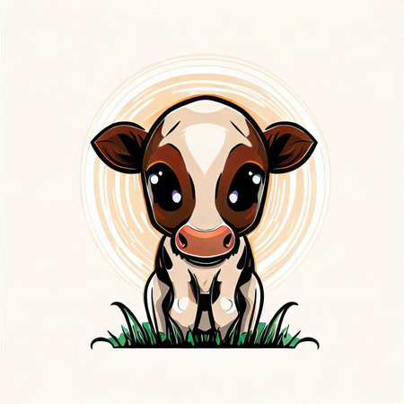 Cute cartoon cow. Vector illustration of a cow. Farm animal.の素材