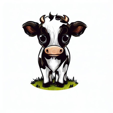 Vector illustration of a cute black and white cow isolated on white backgroundの素材