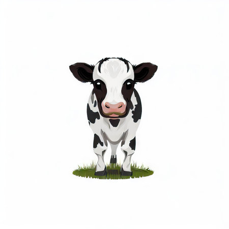 Cute black and white cow isolated on white background. Vector illustration.の素材
