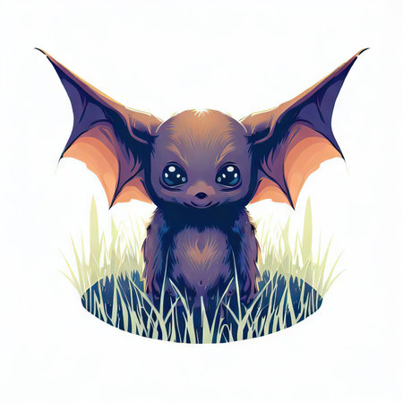 Bat in the grass. Cute cartoon character. Vector illustration.の素材