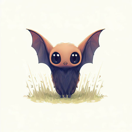 Cute cartoon bat in the grass. Vector illustration for your designの素材