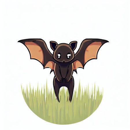 Cute bat on the grass isolated on white background. Vector illustration.の素材