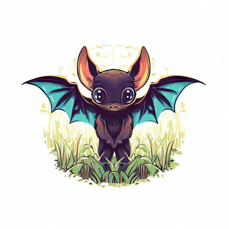 Cute bat in the grass. Vector illustration on white background.の素材