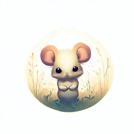 Illustration of cute little mouse in the meadow. Vector illustration.の素材