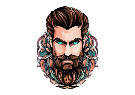 Portrait of a man with a beard and mustache. Vector illustration.のイラスト素材