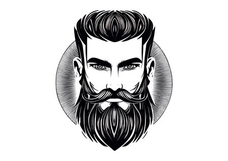 Hipster man face with beard and mustache. Vector illustration.のイラスト素材