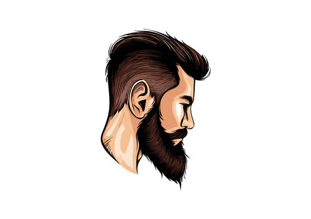 Hipster man face with beard and mustache. Vector illustration.のイラスト素材