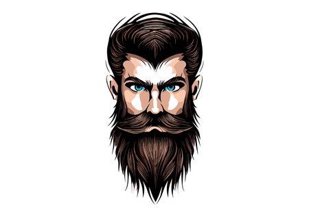 Hipster face with beard and mustache. Hand drawn vector illustration.のイラスト素材