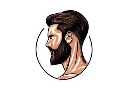 Hipster man face with beard and mustache. Vector illustration.のイラスト素材