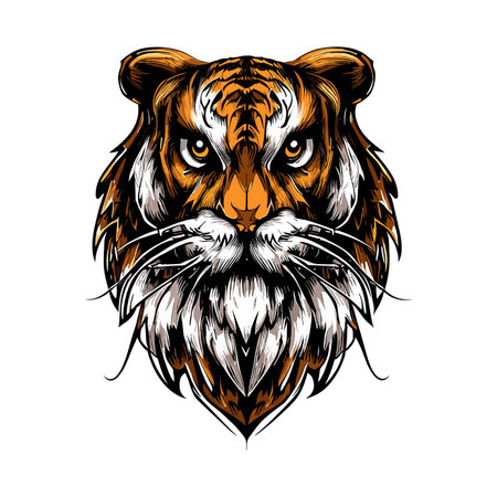 Tiger head mascot isolated on white background. Vector illustration for t-shirt print design.のイラスト素材